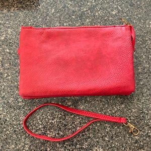 EXCELLENT CONDITION!!! lipstick red SAX leather clutch w/ detachable wristlet
